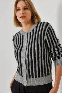 Bianco Lucci Women Striped Knitwear Cardigan - Image 7