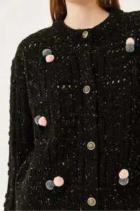 Bianco Lucci Women with pompom Patterned Knitwear Cardigan - Image 5