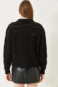 Bianco Lucci Women with pompom Patterned Knitwear Cardigan - Image 6
