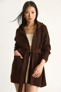 Bianco Lucci Women Hooded Shawl Yaka Belted Cardigan