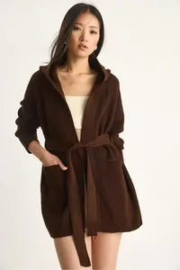 Bianco Lucci Women Hooded Shawl Yaka Belted Cardigan - Image 2