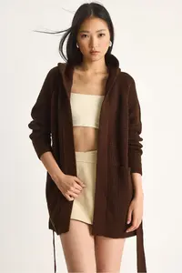 Bianco Lucci Women Hooded Shawl Yaka Belted Cardigan - Image 3
