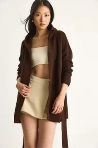 Bianco Lucci Women Hooded Shawl Yaka Belted Cardigan - Image 4