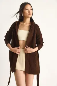 Bianco Lucci Women Hooded Shawl Yaka Belted Cardigan - Image 5