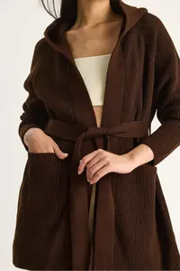 Bianco Lucci Women Hooded Shawl Yaka Belted Cardigan - Image 6
