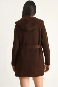 Bianco Lucci Women Hooded Shawl Yaka Belted Cardigan - Image 7