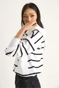 Bianco Lucci Women Striped Big with pocket Hooded Cardigan - Image 5