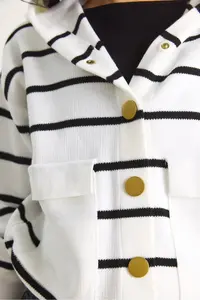 Bianco Lucci Women Striped Big with pocket Hooded Cardigan - Image 7