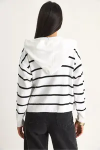 Bianco Lucci Women Striped Big with pocket Hooded Cardigan - Image 8