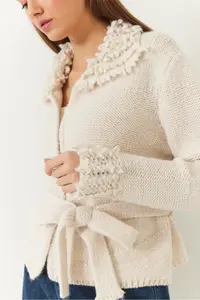 Bianco Lucci Women's Collar and Sleeve End Tasseled Knitwear Cardigan - Image 5