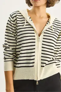 Bianco Lucci Women's Striped Hooded Double Zipper Basic Cardigan - Image 5