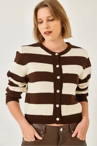 Bianco Lucci Women Striped Knitwear Cardigan - Image 2