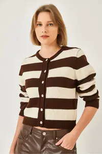 Bianco Lucci Women Striped Knitwear Cardigan - Image 3