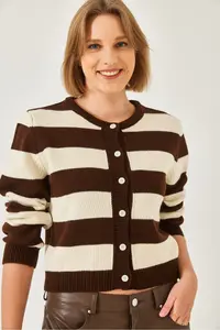Bianco Lucci Women Striped Knitwear Cardigan - Image 4