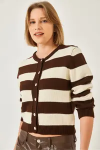 Bianco Lucci Women Striped Knitwear Cardigan - Image 5