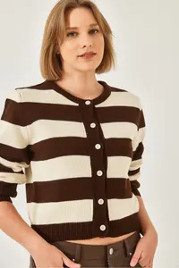 Bianco Lucci Women Striped Knitwear Cardigan - Image 6
