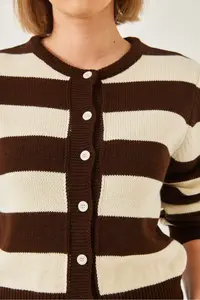 Bianco Lucci Women Striped Knitwear Cardigan - Image 7
