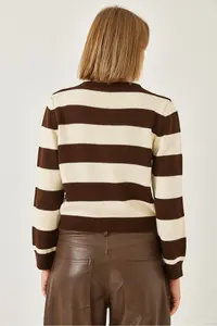 Bianco Lucci Women Striped Knitwear Cardigan - Image 8