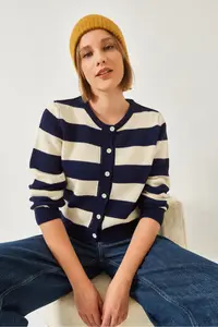 Bianco Lucci Women Striped Knitwear Cardigan - Image 3