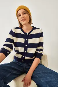 Bianco Lucci Women Striped Knitwear Cardigan - Image 5