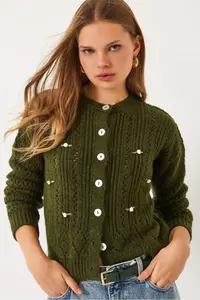 Bianco Lucci Women Cellular Floral Knitwear Cardigan