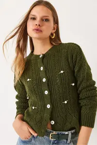 Bianco Lucci Women Cellular Floral Knitwear Cardigan - Image 2