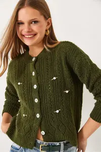 Bianco Lucci Women Cellular Floral Knitwear Cardigan - Image 4
