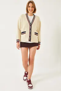 Bianco Lucci Women Striped Thessaloniki Knitted Knitwear Cardigan