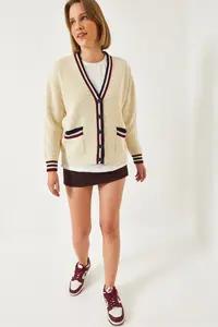 Bianco Lucci Women Striped Thessaloniki Knitted Knitwear Cardigan - Image 2