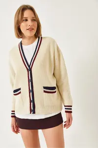 Bianco Lucci Women Striped Thessaloniki Knitted Knitwear Cardigan - Image 3