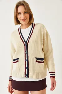 Bianco Lucci Women Striped Thessaloniki Knitted Knitwear Cardigan - Image 4