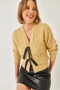 Bianco Lucci Women Front with bow with pocket Knitwear Cardigan