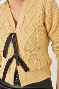 Bianco Lucci Women Front with bow with pocket Knitwear Cardigan - Image 5