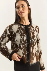 Bianco Lucci Women Snake Patterned Fleece Knitwear Cardigan - Image 6