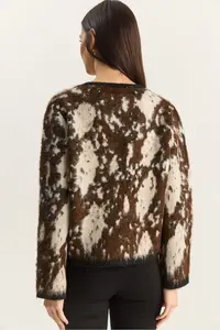 Bianco Lucci Women Snake Patterned Fleece Knitwear Cardigan - Image 8