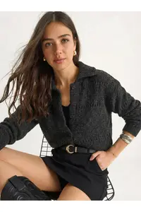 Bianco Lucci Women's Pointelle Knitted Buttoned Shawl Collar Cardigan - Image 3