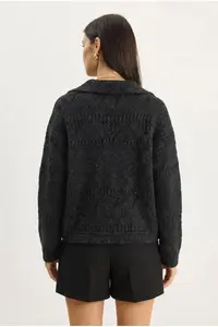 Bianco Lucci Women's Pointelle Knitted Buttoned Shawl Collar Cardigan - Image 5
