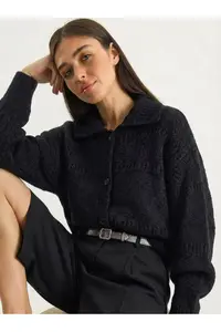 Bianco Lucci Women's Pointelle Knitted Buttoned Shawl Collar Cardigan - Image 3