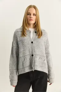 Bianco Lucci Women's Pointelle Knitted Buttoned Shawl Collar Cardigan - Image 3