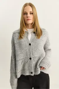 Bianco Lucci Women's Pointelle Knitted Buttoned Shawl Collar Cardigan - Image 5