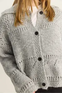 Bianco Lucci Women's Pointelle Knitted Buttoned Shawl Collar Cardigan - Image 6