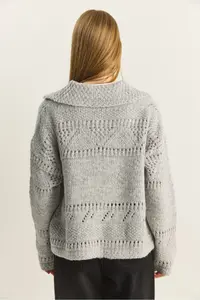 Bianco Lucci Women's Pointelle Knitted Buttoned Shawl Collar Cardigan - Image 7