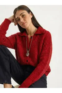 Bianco Lucci Women's Pointelle Knitted Buttoned Shawl Collar Cardigan - Image 2