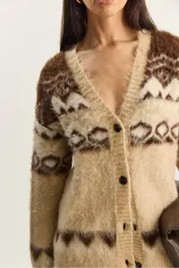 Bianco Lucci Women's Geometric Patterned Rose Gold Knitwear Cardigan - Image 6