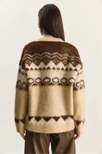 Bianco Lucci Women's Geometric Patterned Rose Gold Knitwear Cardigan - Image 7