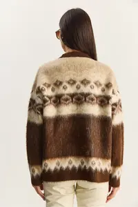 Bianco Lucci Women's Geometric Patterned Rose Gold Knitwear Cardigan - Image 6