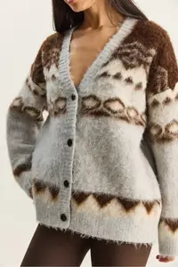 Bianco Lucci Women's Geometric Patterned Rose Gold Knitwear Cardigan - Image 6