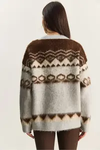 Bianco Lucci Women's Geometric Patterned Rose Gold Knitwear Cardigan - Image 7