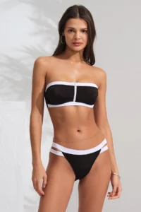 Pierre Cardin Soft Pad Zippered Strapless Bikini Set Black&white