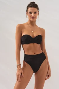 Pierre Cardin Bonie Padded Strapless High Waist Bikini Set Black - Image 3